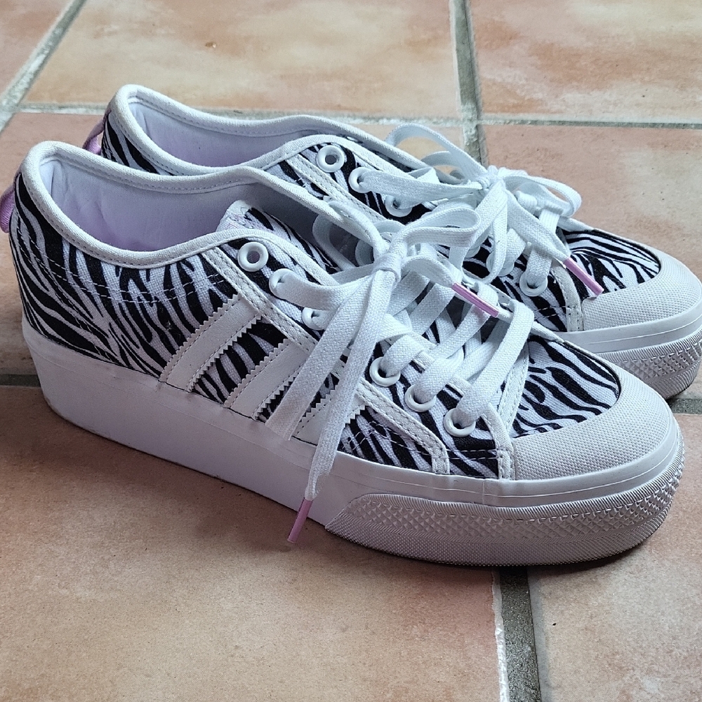 adidas White and Black Zebra Print Sneakers